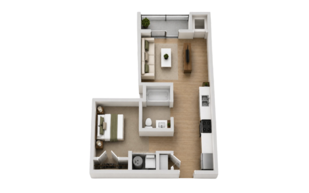 Everett - Studio floorplan layout with 1 bathroom and 514 square feet